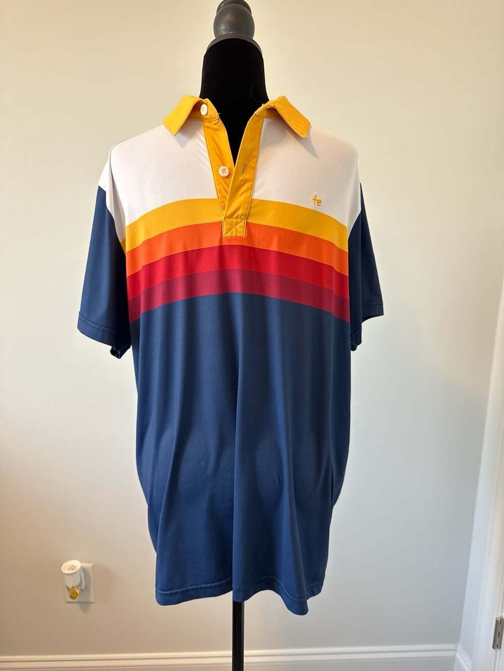Tipsy Elves Men's Slice of Sunset Retro Stripe Golf Polo Shirt, Size M